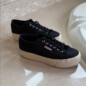 Superga Women's Black Canvas Platform Sneakers